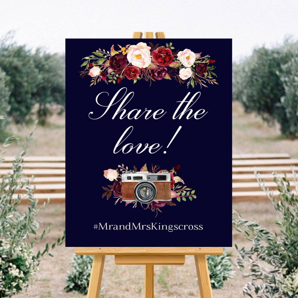 Share The Love Marsala Dark Blue Hashtag Sign wedding