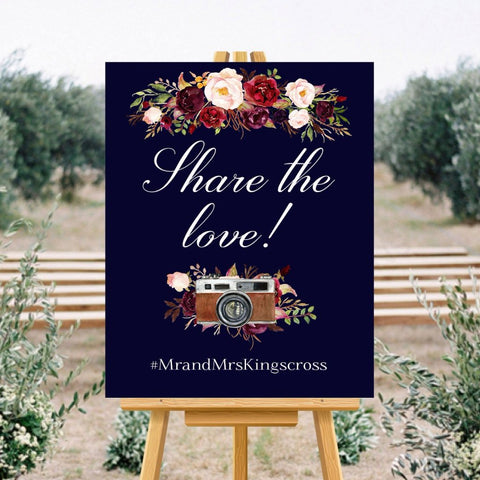 Share The Love Marsala Dark Blue Hashtag Sign wedding