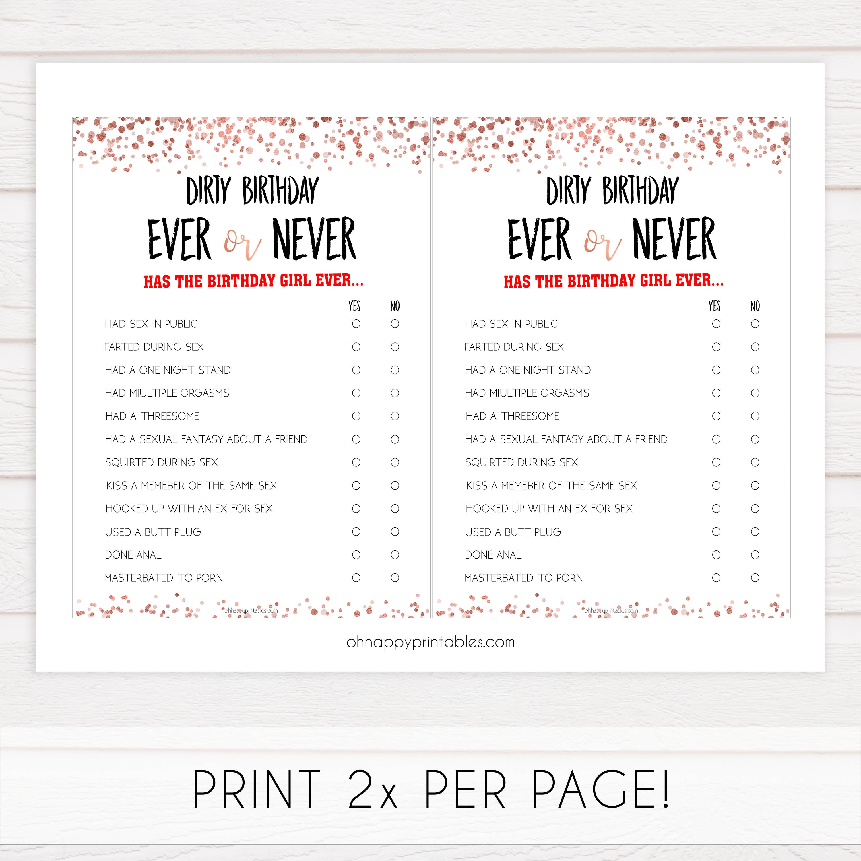 Birthday Porn Games - Dirty Have I Ever | Printable Rode Gold Birthday Drink If Game â€“  OhHappyPrintables