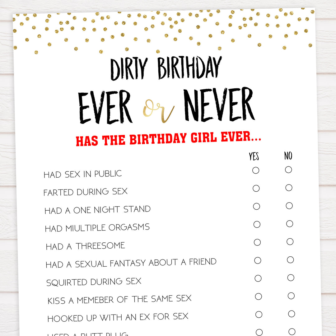 dirty ever or never, naughty have i ever game, printable birthday games, 30th birthday games, naughty birthday games, dirty birthday