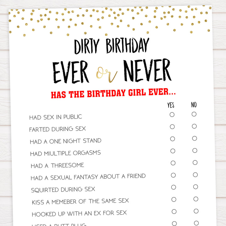 dirty ever or never, naughty have i ever game, printable birthday games, 30th birthday games, naughty birthday games, dirty birthday