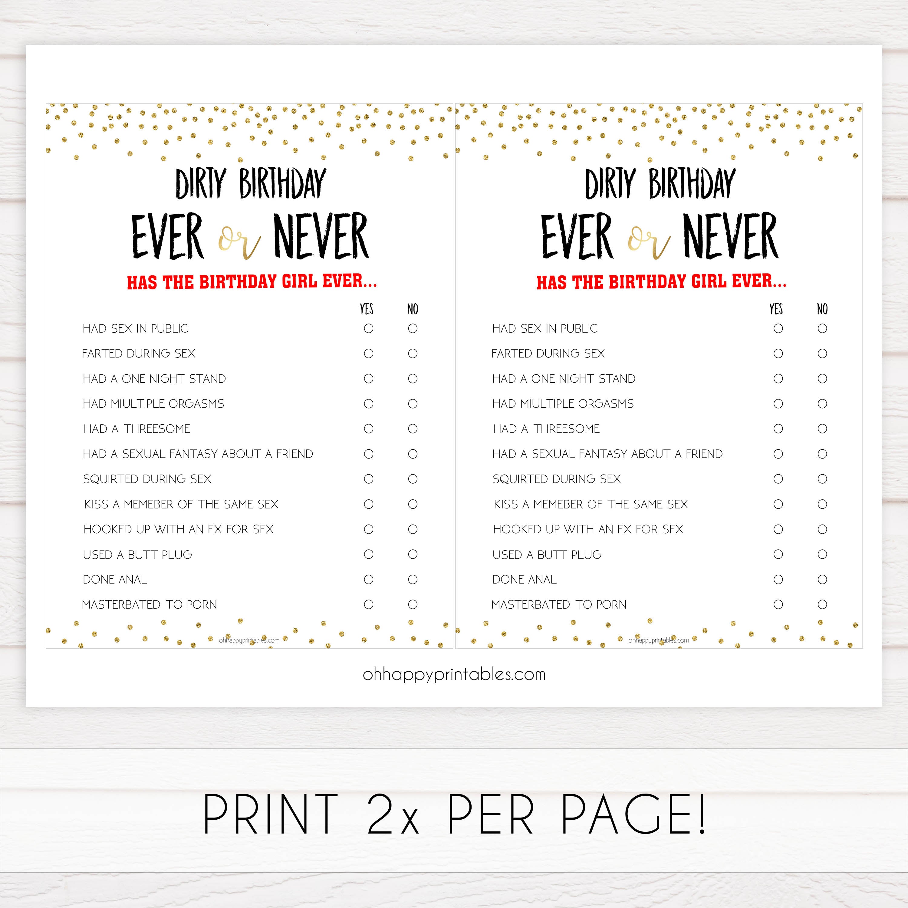 Dirty Have I Ever Printable Birthday Drink If Game