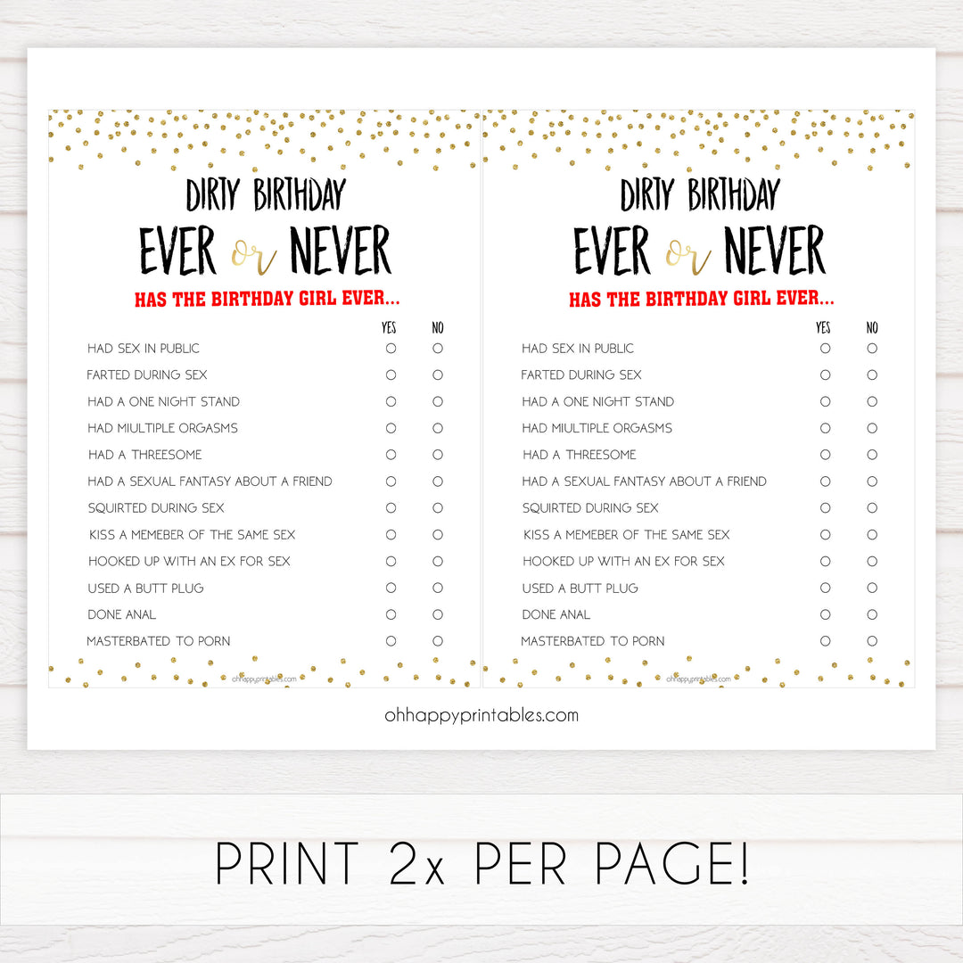 dirty ever or never, naughty have i ever game, printable birthday games, 30th birthday games, naughty birthday games, dirty birthday
