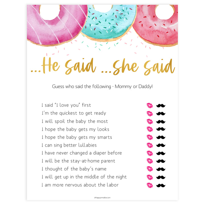 editable baby games, he said she said baby game, Printable baby shower games, donut baby games, baby shower games, fun baby shower ideas, top baby shower ideas, donut sprinkles baby shower, baby shower games, fun donut baby shower ideas