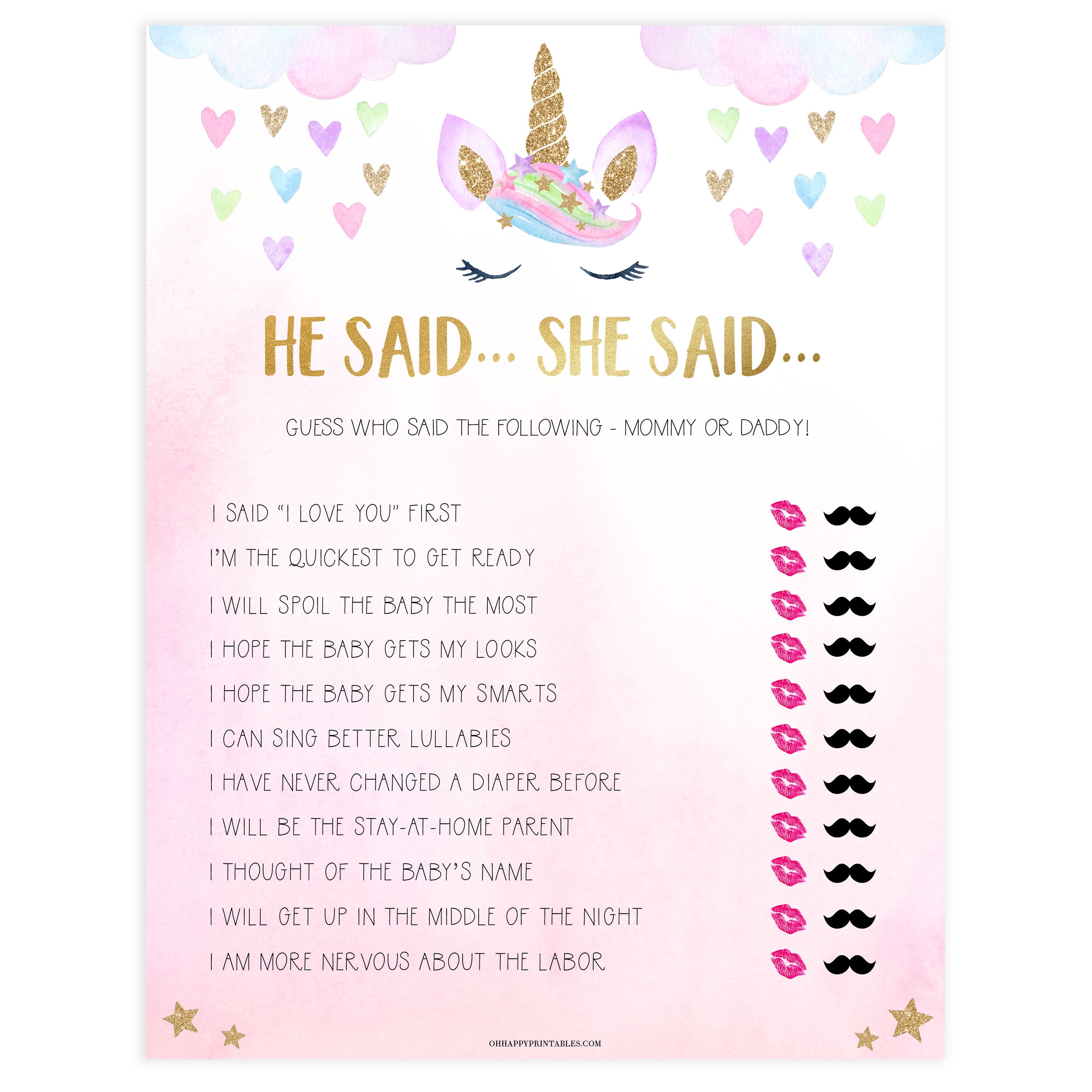 he said she said baby game, Printable baby shower games, unicorn baby games, baby shower games, fun baby shower ideas, top baby shower ideas, unicorn baby shower, baby shower games, fun unicorn baby shower ideas