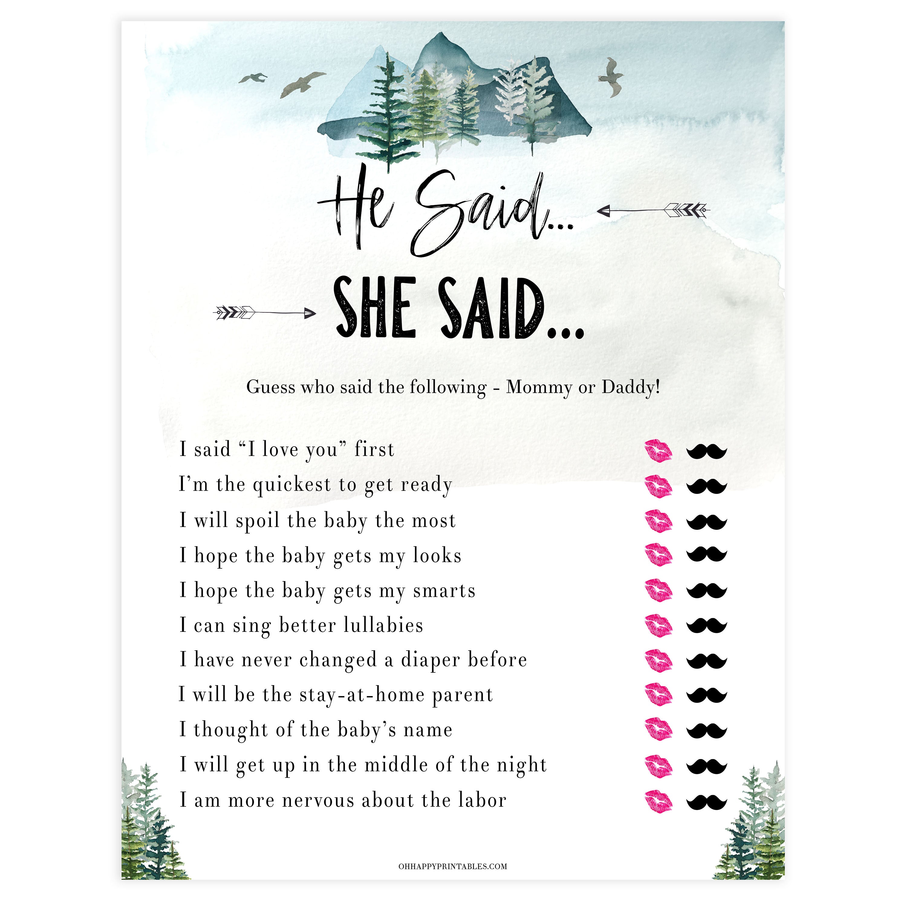 he said she said baby game, Printable baby shower games, adventure awaits baby games, baby shower games, fun baby shower ideas, top baby shower ideas, adventure awaits baby shower, baby shower games, fun adventure baby shower ideas