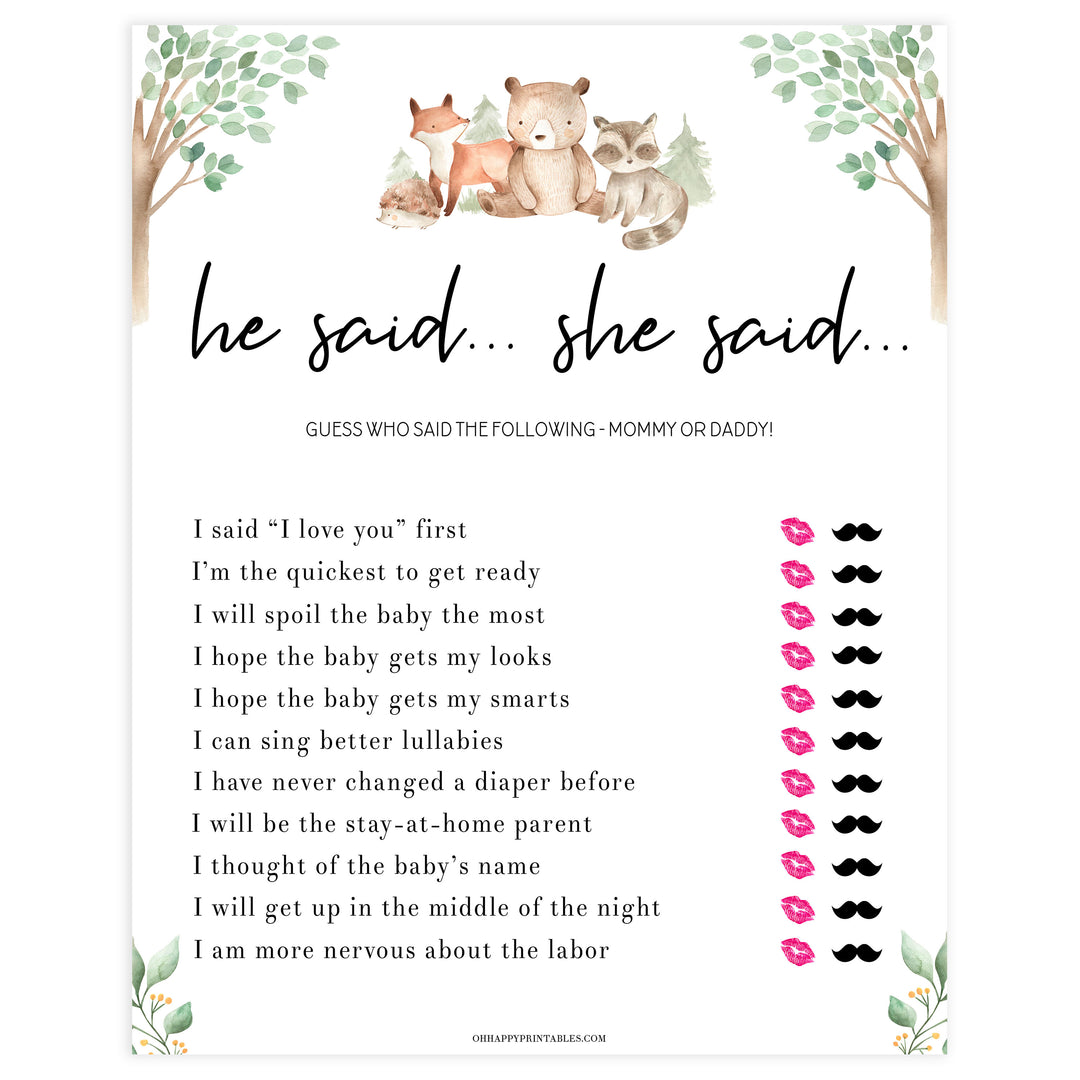 he said she said baby shower game, Printable baby shower games, woodland animals baby games, baby shower games, fun baby shower ideas, top baby shower ideas, woodland baby shower, baby shower games, fun woodland animals baby shower ideas