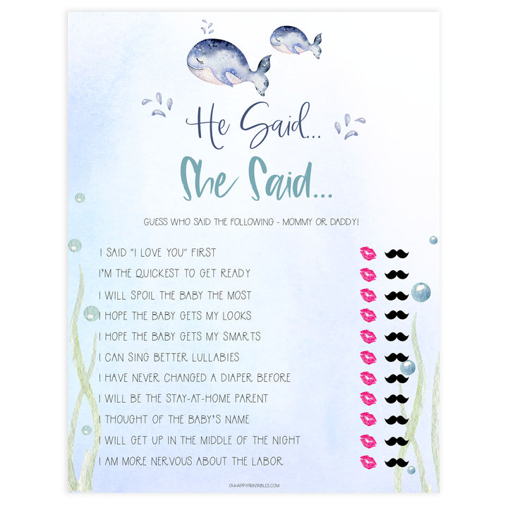 he said she said baby game, Printable baby shower games, whale baby games, baby shower games, fun baby shower ideas, top baby shower ideas, whale baby shower, baby shower games, fun whale baby shower ideas