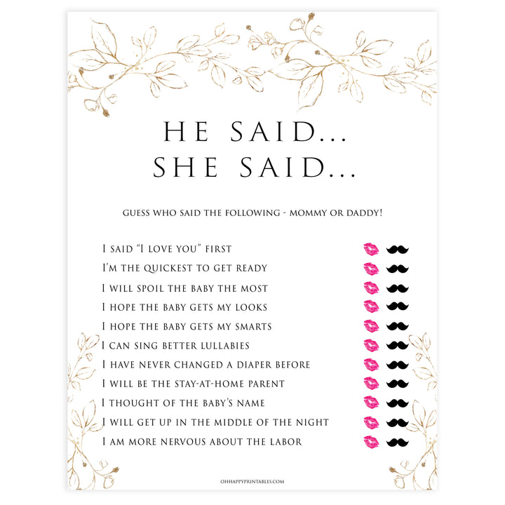 he said she said baby shower games, Printable baby shower games, gold leaf baby games, baby shower games, fun baby shower ideas, top baby shower ideas, gold leaf baby shower, baby shower games, fun gold leaf baby shower ideas