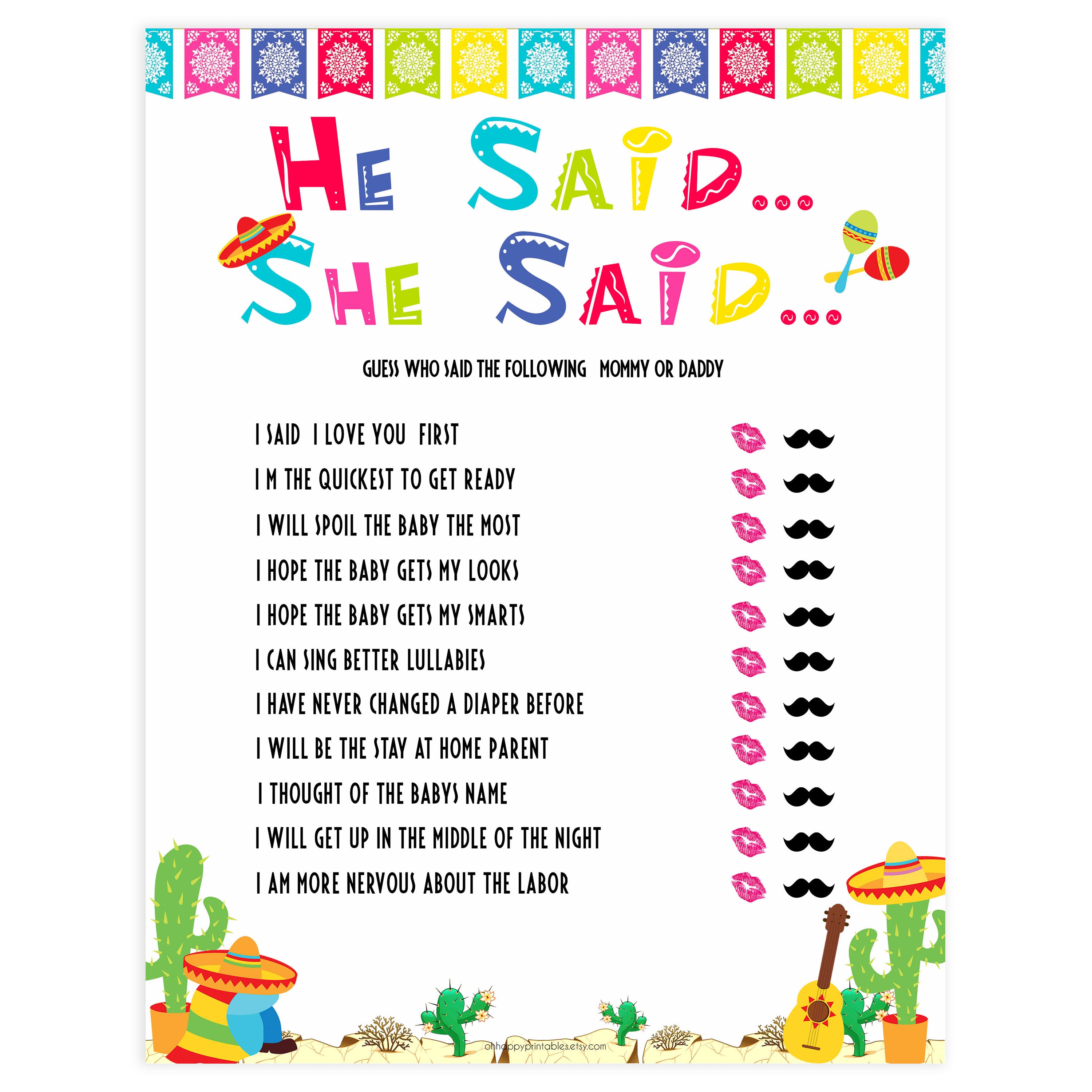 he said she said baby game, Printable baby shower games, Mexican fiesta fun baby games, baby shower games, fun baby shower ideas, top baby shower ideas, fiesta shower baby shower, fiesta baby shower ideas