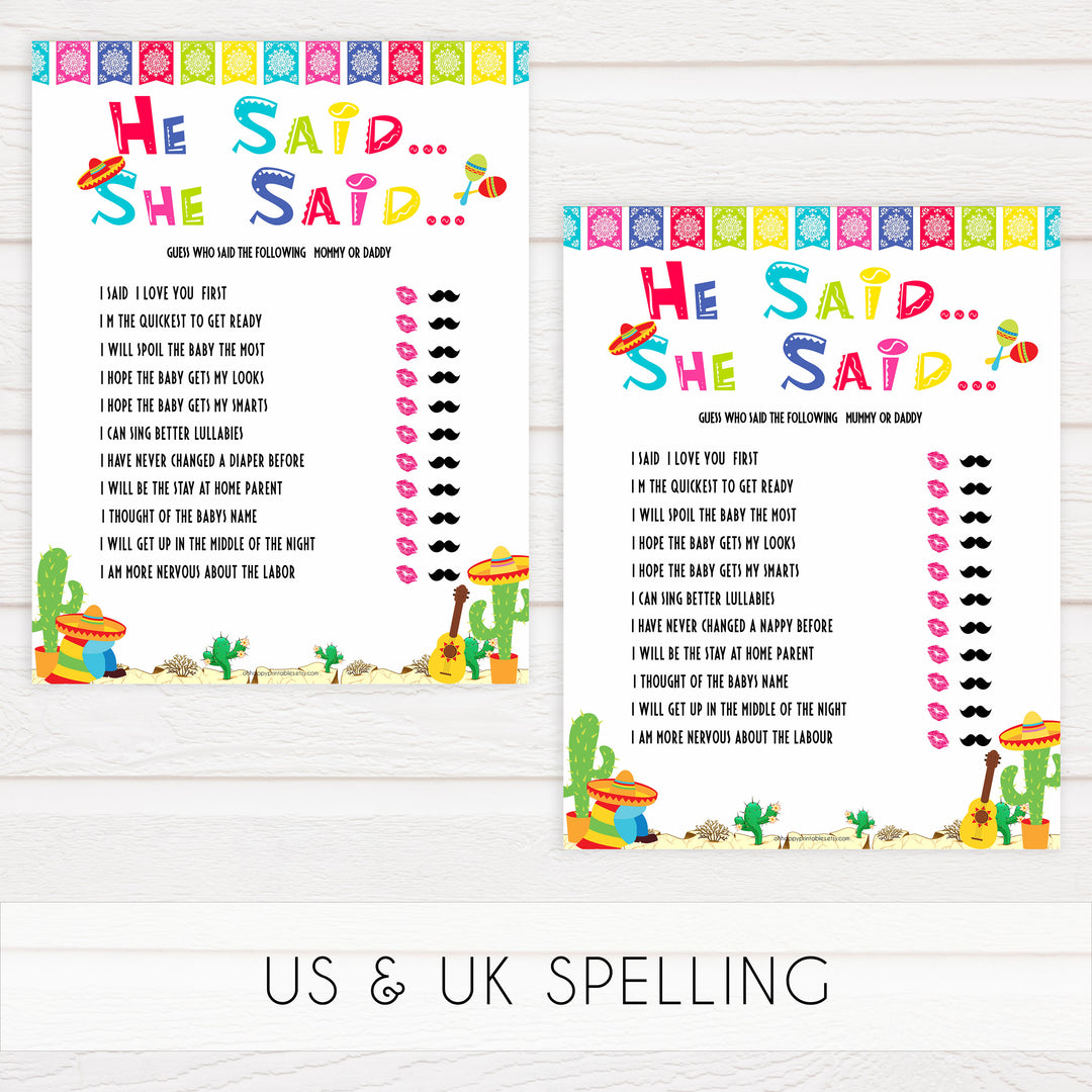 he said she said baby game, Printable baby shower games, Mexican fiesta fun baby games, baby shower games, fun baby shower ideas, top baby shower ideas, fiesta shower baby shower, fiesta baby shower ideas