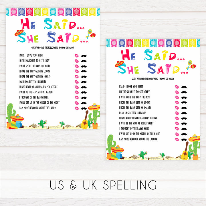 he said she said baby game, Printable baby shower games, Mexican fiesta fun baby games, baby shower games, fun baby shower ideas, top baby shower ideas, fiesta shower baby shower, fiesta baby shower ideas