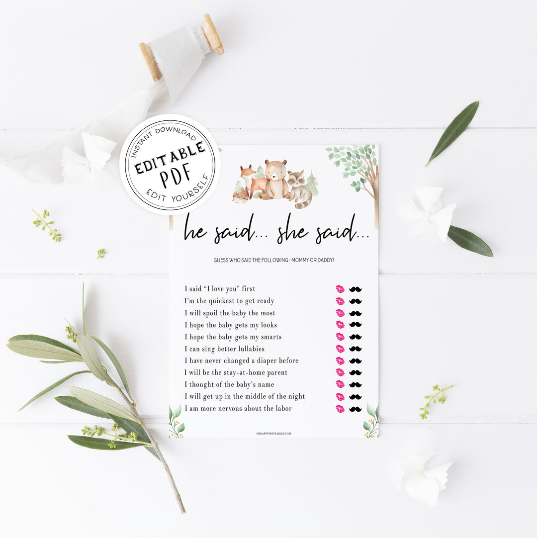 he said she said baby shower game, Printable baby shower games, woodland animals baby games, baby shower games, fun baby shower ideas, top baby shower ideas, woodland baby shower, baby shower games, fun woodland animals baby shower ideas