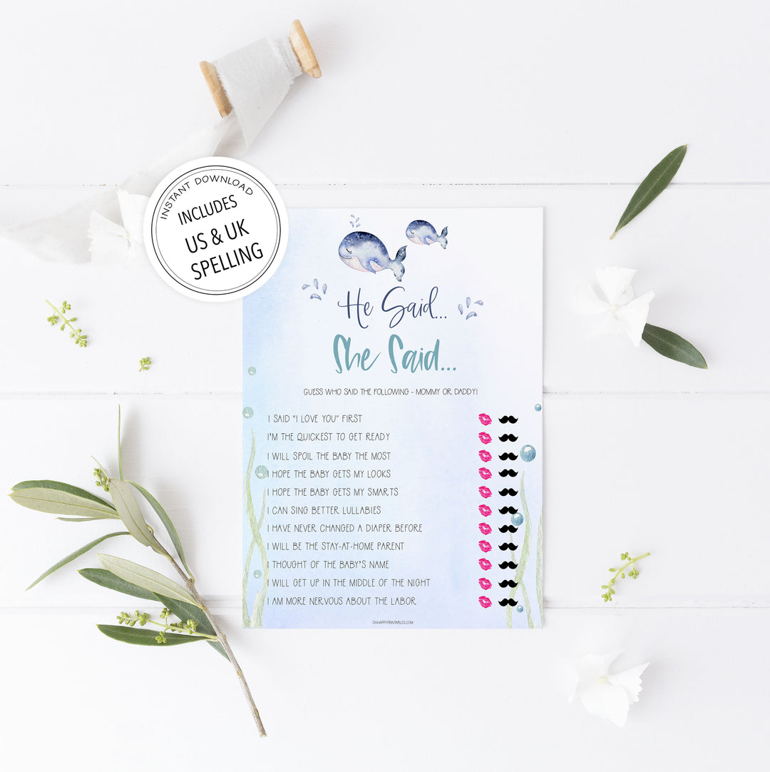 he said she said baby game, Printable baby shower games, whale baby games, baby shower games, fun baby shower ideas, top baby shower ideas, whale baby shower, baby shower games, fun whale baby shower ideas