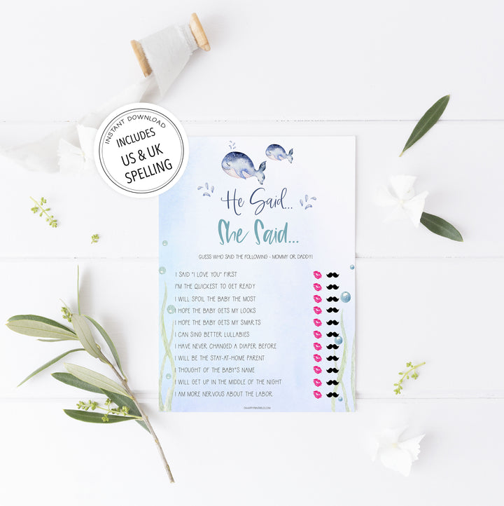 he said she said baby game, Printable baby shower games, whale baby games, baby shower games, fun baby shower ideas, top baby shower ideas, whale baby shower, baby shower games, fun whale baby shower ideas
