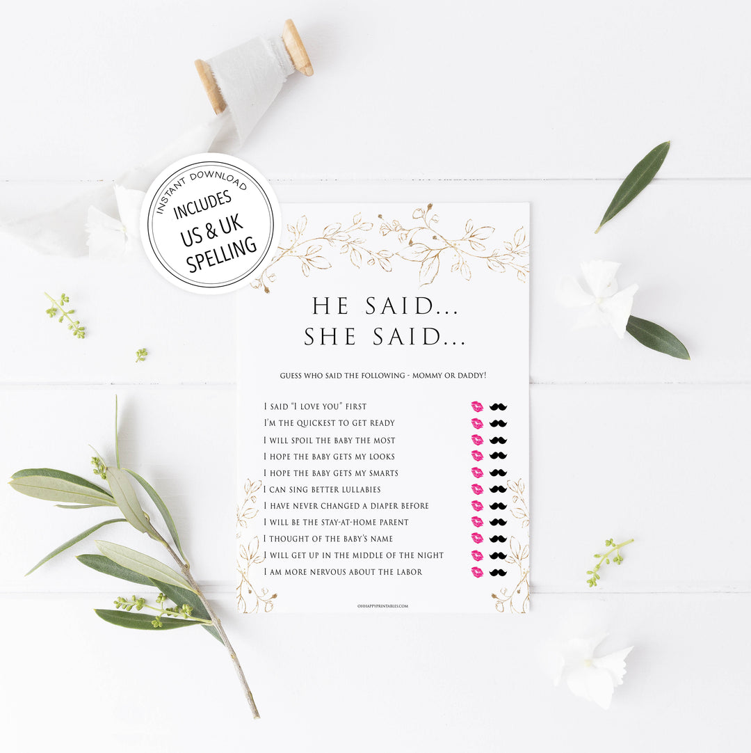 he said she said baby shower games, Printable baby shower games, gold leaf baby games, baby shower games, fun baby shower ideas, top baby shower ideas, gold leaf baby shower, baby shower games, fun gold leaf baby shower ideas