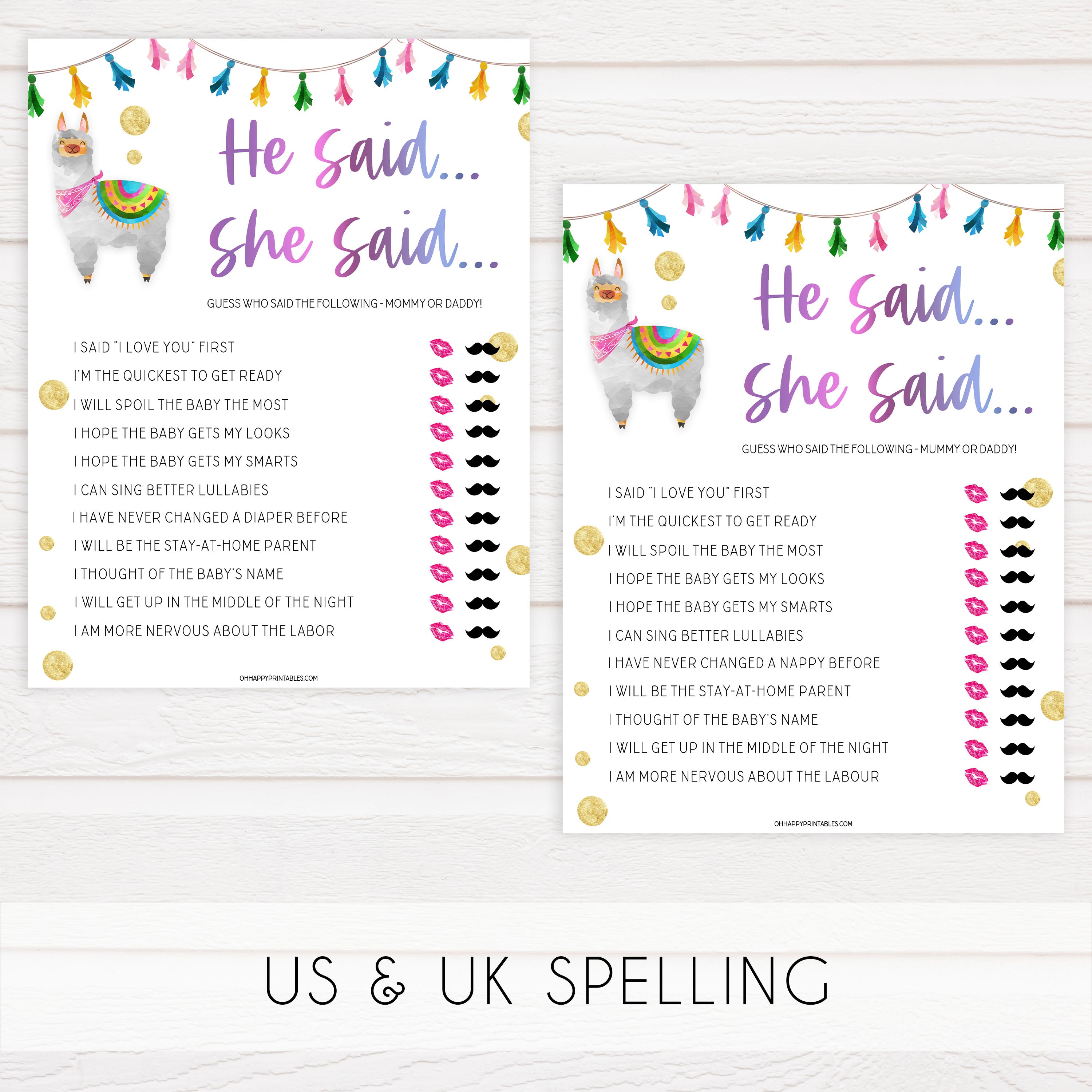 he said she said baby game, Printable baby shower games, llama fiesta fun baby games, baby shower games, fun baby shower ideas, top baby shower ideas, Llama fiesta shower baby shower, fiesta baby shower ideas