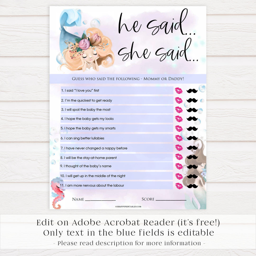 he said she said baby shower games, Printable baby shower games, little mermaid baby games, baby shower games, fun baby shower ideas, top baby shower ideas, little mermaid baby shower, baby shower games, pink hearts baby shower ideas