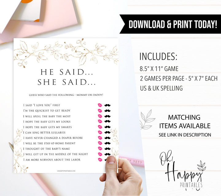 he said she said baby shower games, Printable baby shower games, gold leaf baby games, baby shower games, fun baby shower ideas, top baby shower ideas, gold leaf baby shower, baby shower games, fun gold leaf baby shower ideas