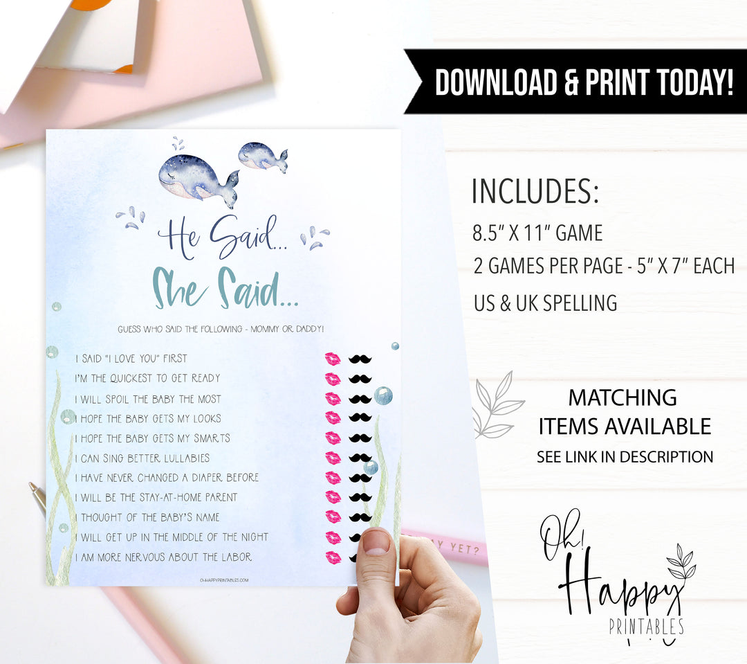 he said she said baby game, Printable baby shower games, whale baby games, baby shower games, fun baby shower ideas, top baby shower ideas, whale baby shower, baby shower games, fun whale baby shower ideas