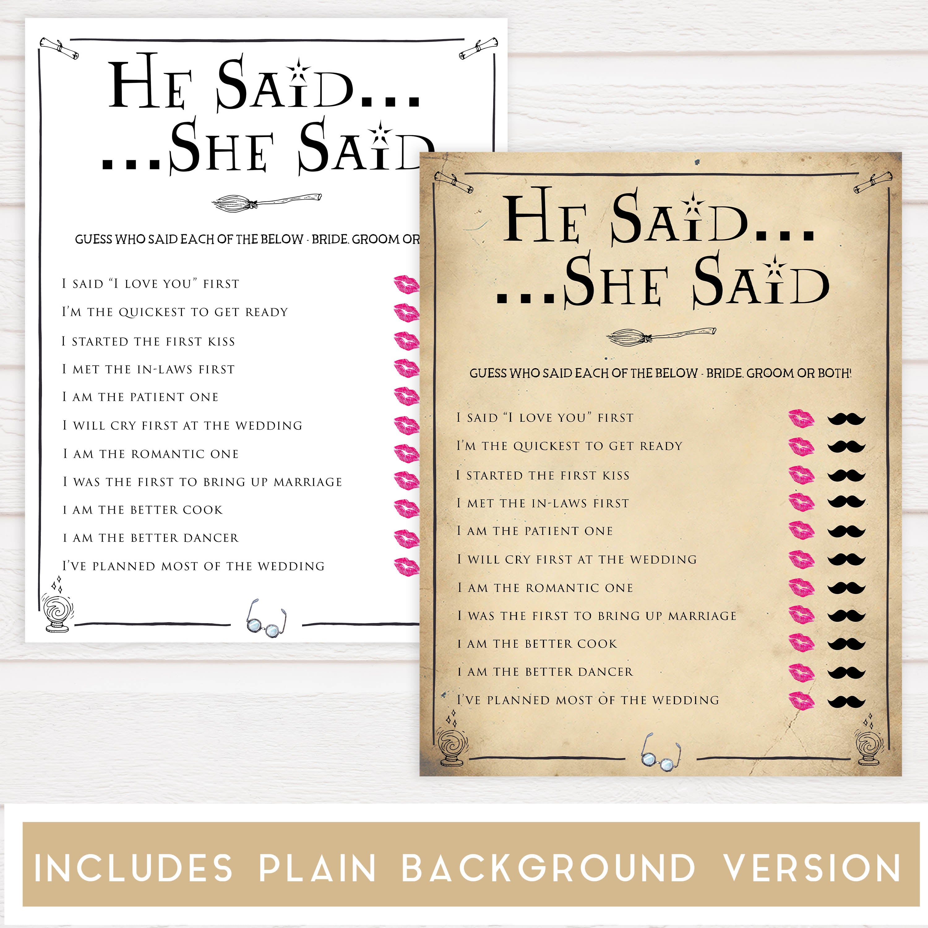 bridal he said she said game, Printable bridal shower games, Harry potter bridal shower, Harry Potter bridal shower games, fun bridal shower games, bridal shower game ideas, Harry Potter bridal shower