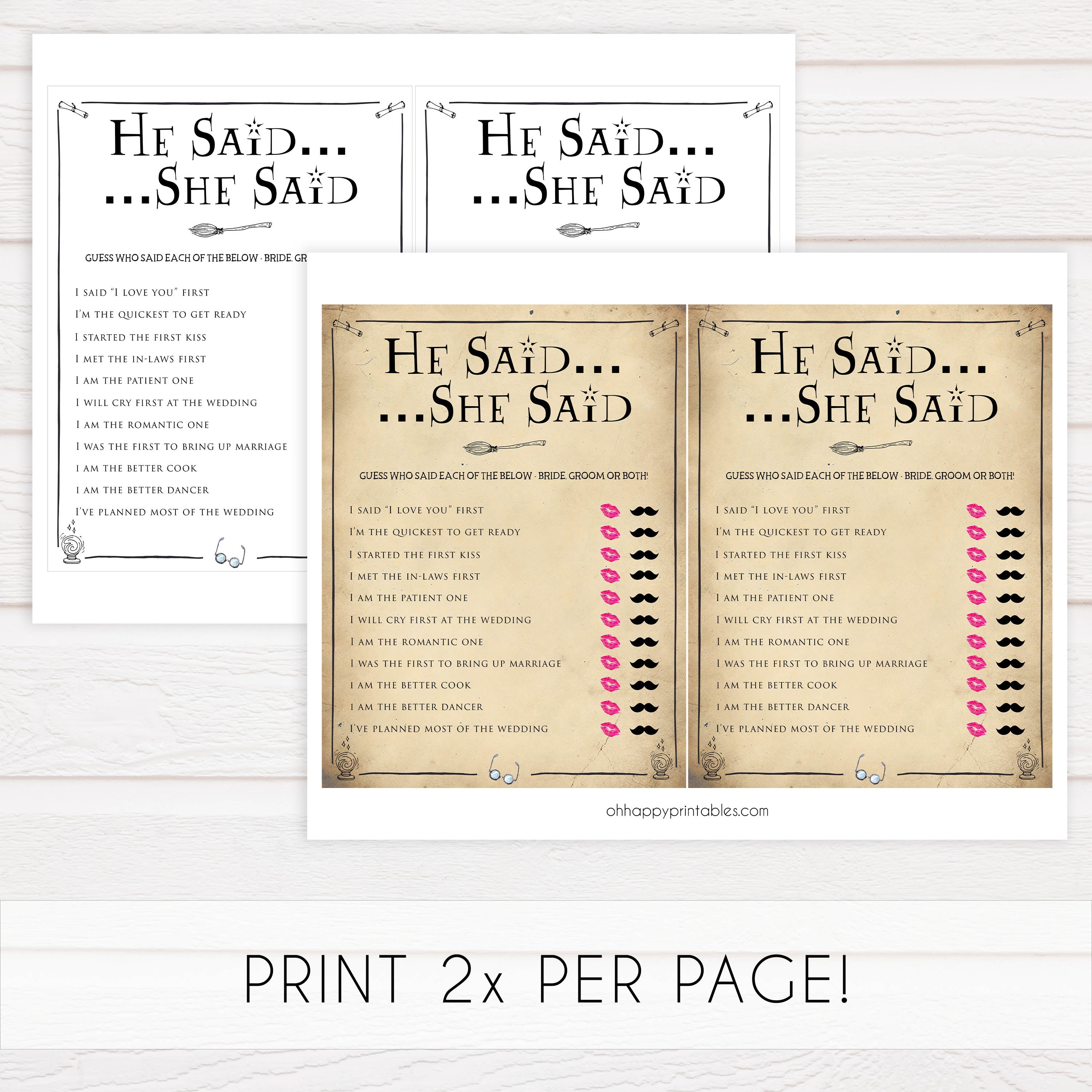 bridal he said she said game, Printable bridal shower games, Harry potter bridal shower, Harry Potter bridal shower games, fun bridal shower games, bridal shower game ideas, Harry Potter bridal shower