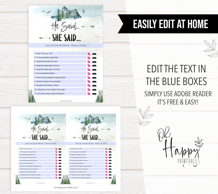 he said she said baby game, Printable baby shower games, adventure awaits baby games, baby shower games, fun baby shower ideas, top baby shower ideas, adventure awaits baby shower, baby shower games, fun adventure baby shower ideas