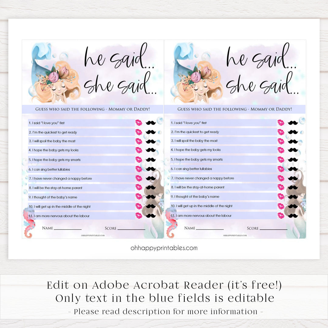 he said she said baby shower games, Printable baby shower games, little mermaid baby games, baby shower games, fun baby shower ideas, top baby shower ideas, little mermaid baby shower, baby shower games, pink hearts baby shower ideas