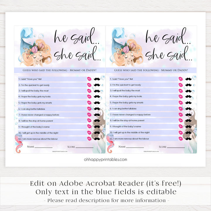 he said she said baby shower games, Printable baby shower games, little mermaid baby games, baby shower games, fun baby shower ideas, top baby shower ideas, little mermaid baby shower, baby shower games, pink hearts baby shower ideas