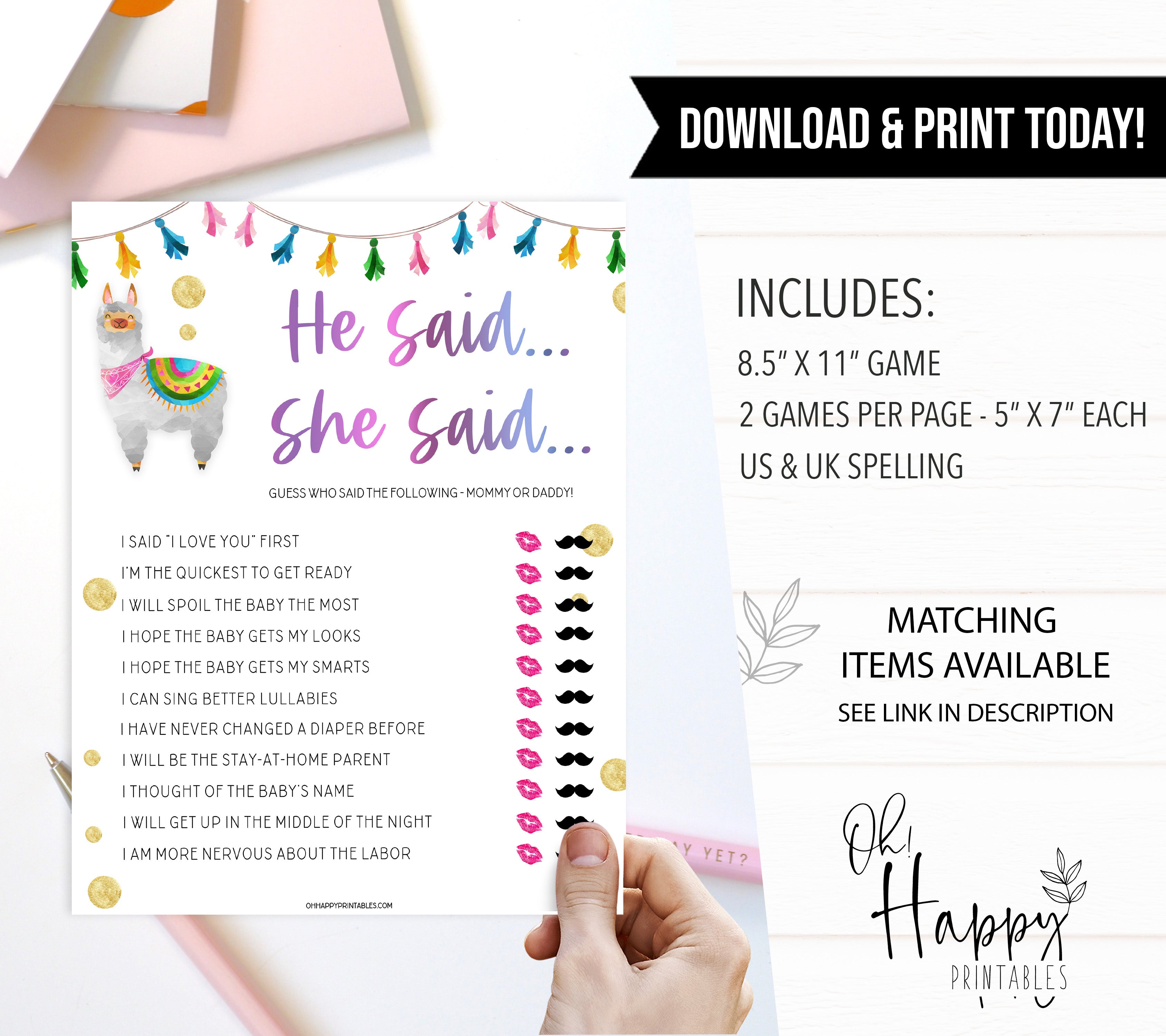he said she said baby game, Printable baby shower games, llama fiesta fun baby games, baby shower games, fun baby shower ideas, top baby shower ideas, Llama fiesta shower baby shower, fiesta baby shower ideas