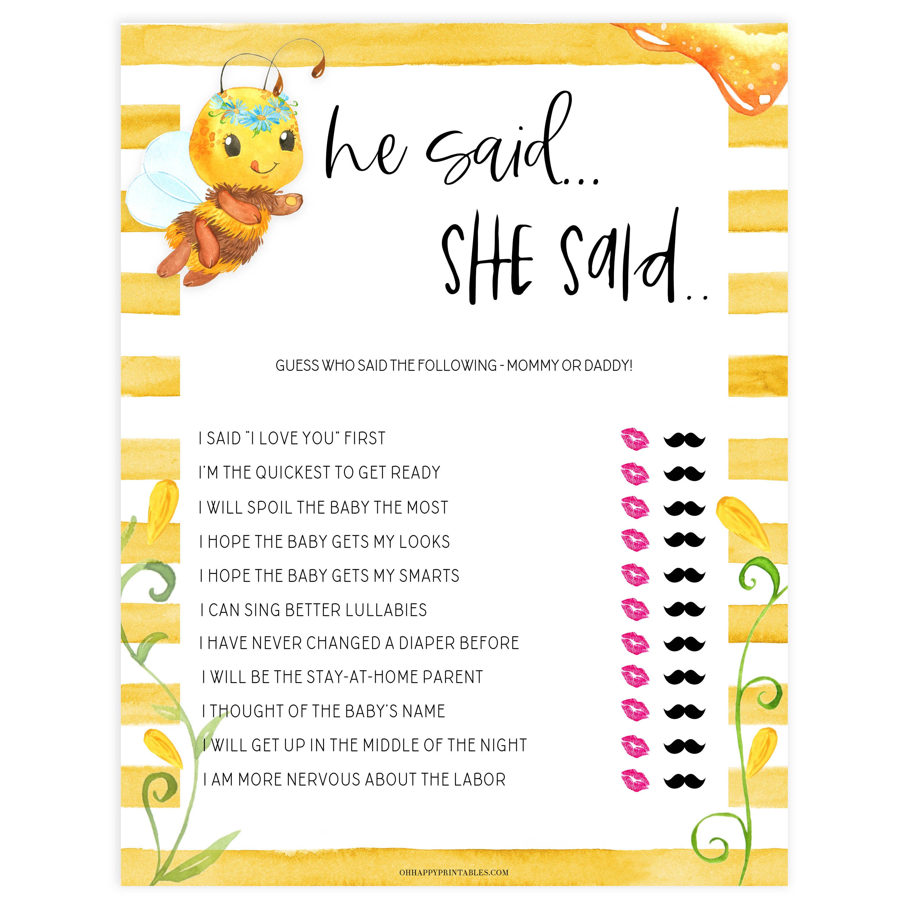 he said she said baby game, Printable baby shower games, mommy bee fun baby games, baby shower games, fun baby shower ideas, top baby shower ideas, mommy to bee baby shower, friends baby shower ideas