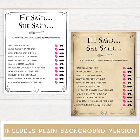 He Said She Said Baby Game, Wizard baby shower games, printable baby shower games, Harry Potter baby games, Harry Potter baby shower, fun baby shower games,  fun baby ideas
