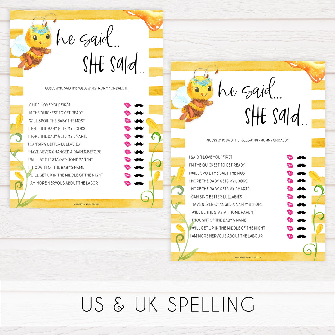 he said she said baby game, Printable baby shower games, mommy bee fun baby games, baby shower games, fun baby shower ideas, top baby shower ideas, mommy to bee baby shower, friends baby shower ideas