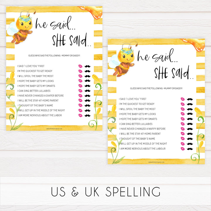 he said she said baby game, Printable baby shower games, mommy bee fun baby games, baby shower games, fun baby shower ideas, top baby shower ideas, mommy to bee baby shower, friends baby shower ideas
