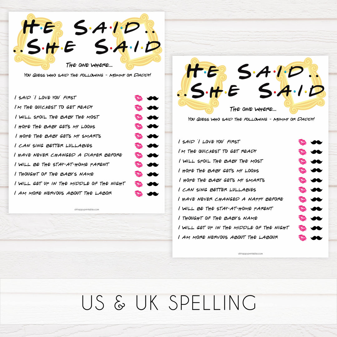 He Said She Said Baby Game, Printable baby shower games, friends fun baby games, baby shower games, fun baby shower ideas, top baby shower ideas, friends baby shower, friends baby shower ideas