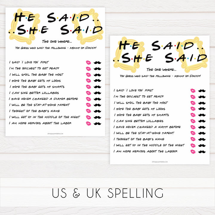 He Said She Said Baby Game, Printable baby shower games, friends fun baby games, baby shower games, fun baby shower ideas, top baby shower ideas, friends baby shower, friends baby shower ideas