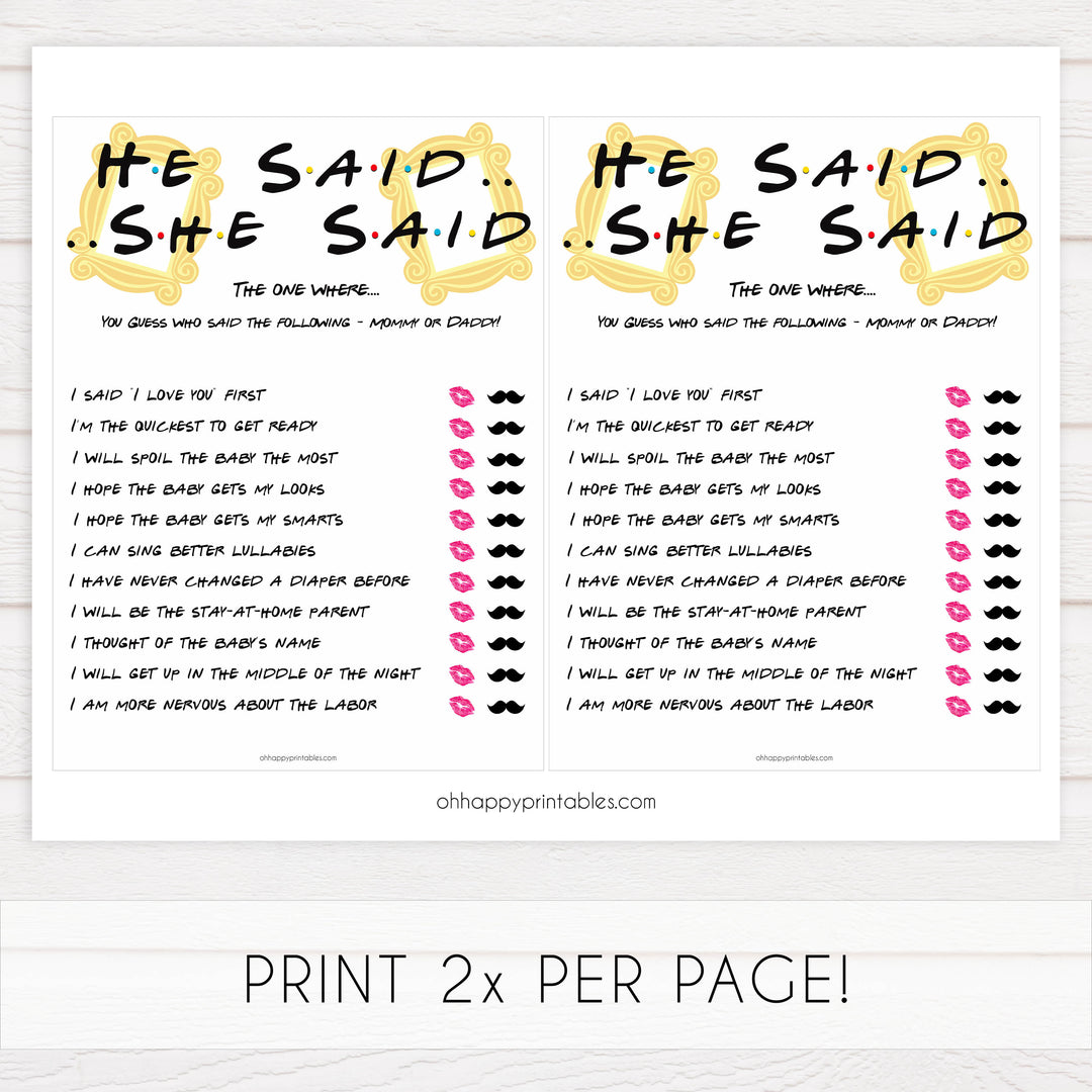 He Said She Said Baby Game, Printable baby shower games, friends fun baby games, baby shower games, fun baby shower ideas, top baby shower ideas, friends baby shower, friends baby shower ideas