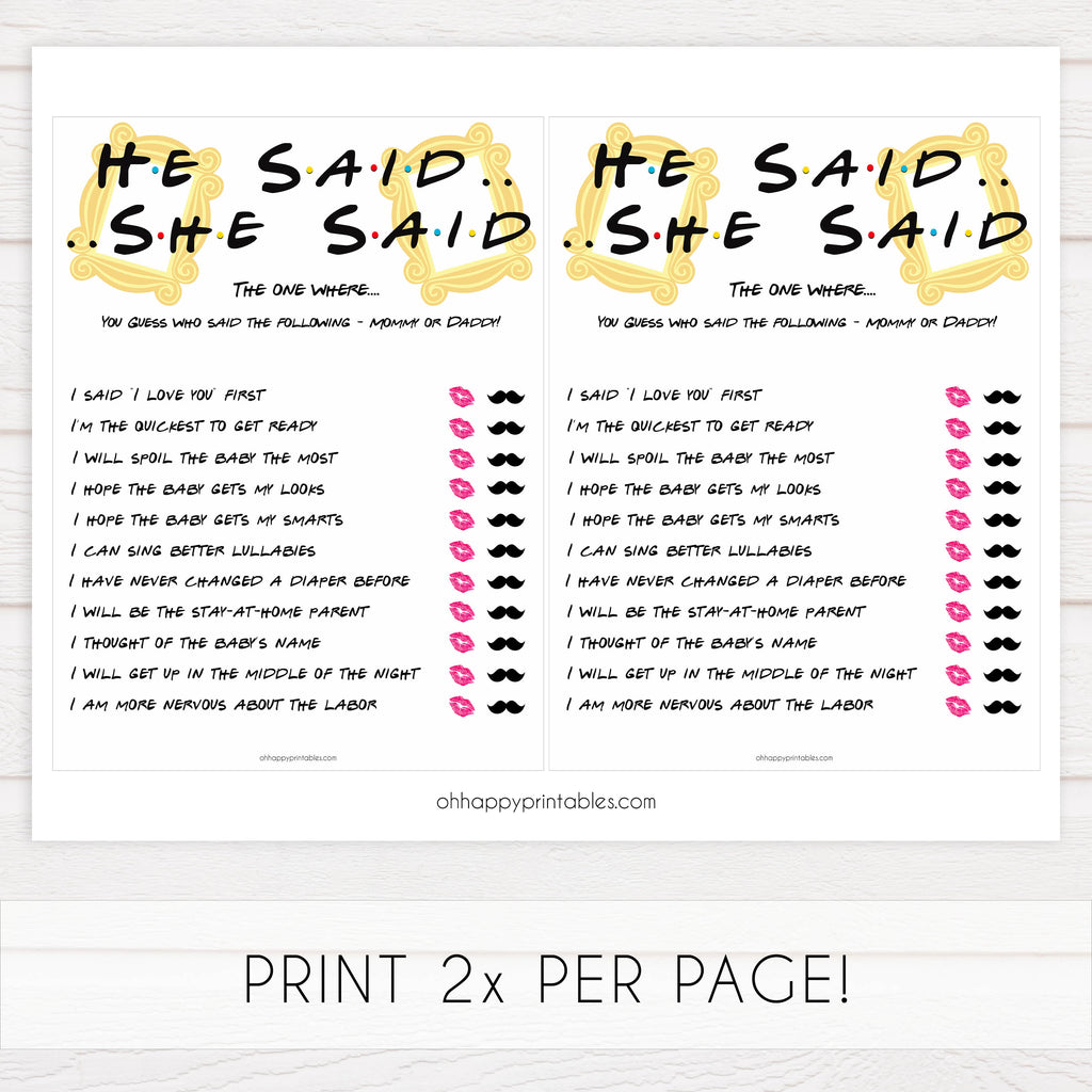 He Said She Said - Friends Printable Baby Shower Games – OhHappyPrintables