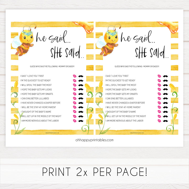 he said she said baby game, Printable baby shower games, mommy bee fun baby games, baby shower games, fun baby shower ideas, top baby shower ideas, mommy to bee baby shower, friends baby shower ideas