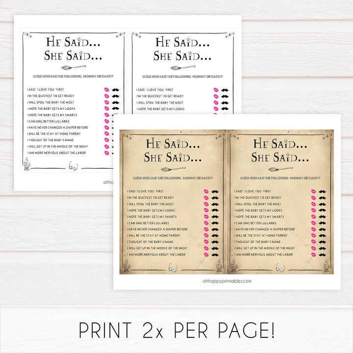 He Said She Said Baby Game, Wizard baby shower games, printable baby shower games, Harry Potter baby games, Harry Potter baby shower, fun baby shower games,  fun baby ideas