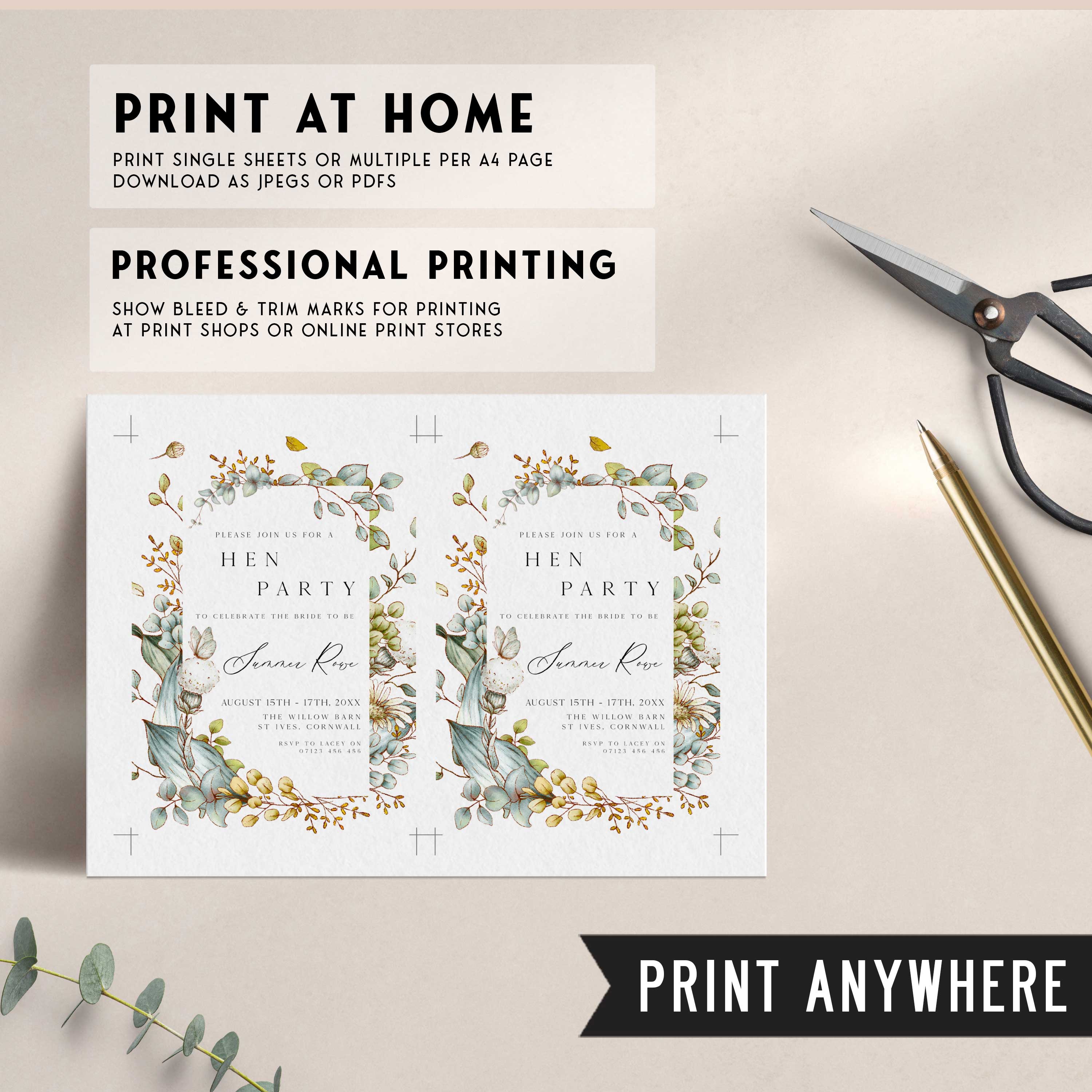 editable summer garden bridal shower invitation, printable floral hen party invitation, summer garden bridal theme