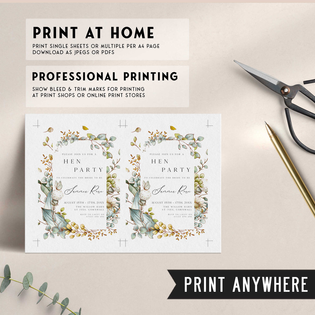 editable summer garden bridal shower invitation, printable floral hen party invitation, summer garden bridal theme