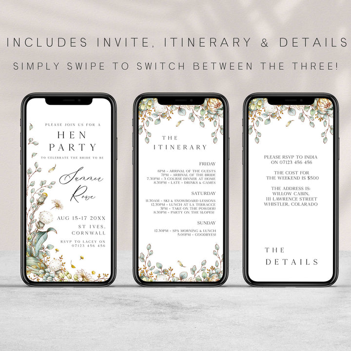 editable summer garden bridal shower mobile invitation, printable floral hen party invitation, summer garden bridal theme