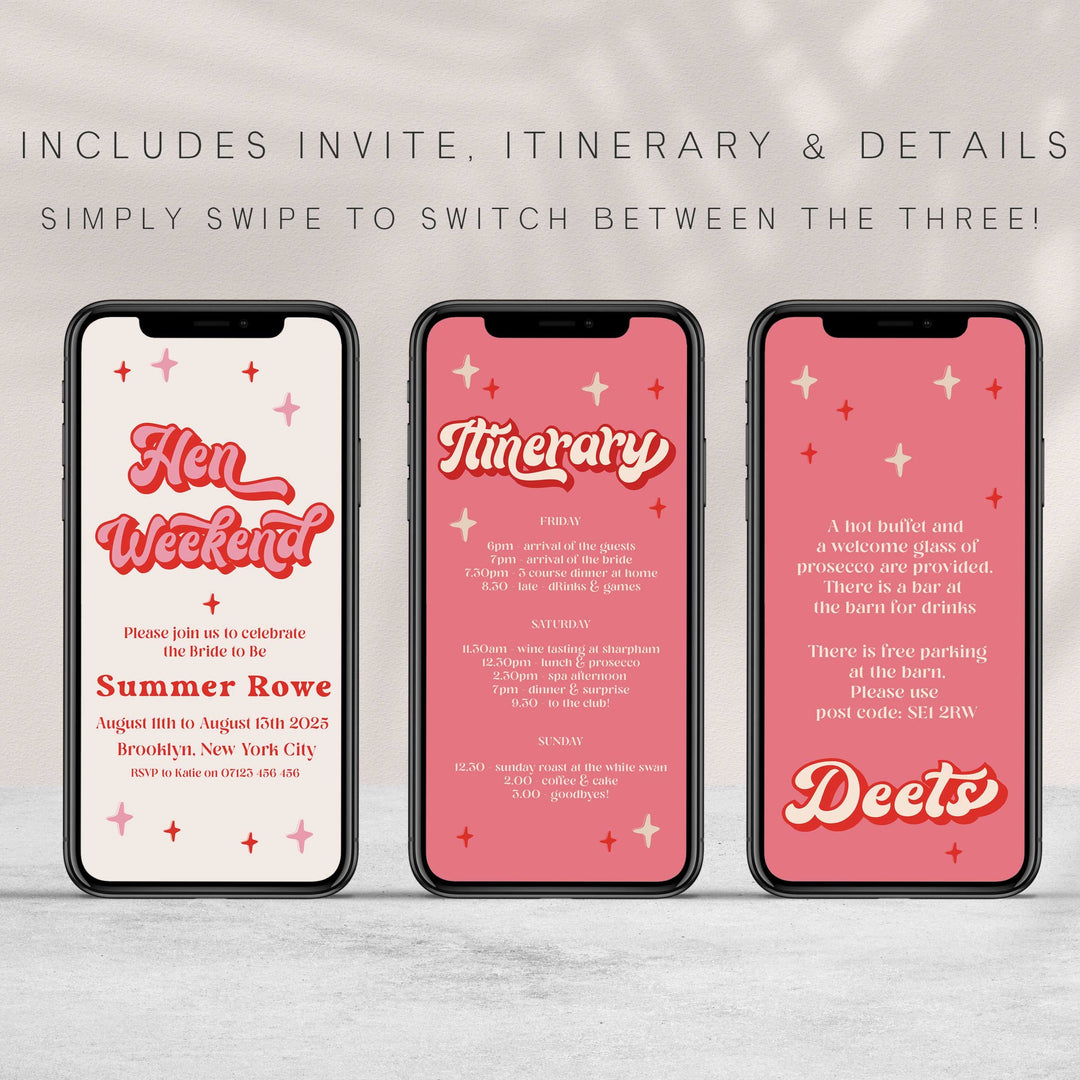 editable bridal shower invitation in a 70s style. Easy to edit and download and ready to send to friends via WhatsApp, Facebook, or SMS