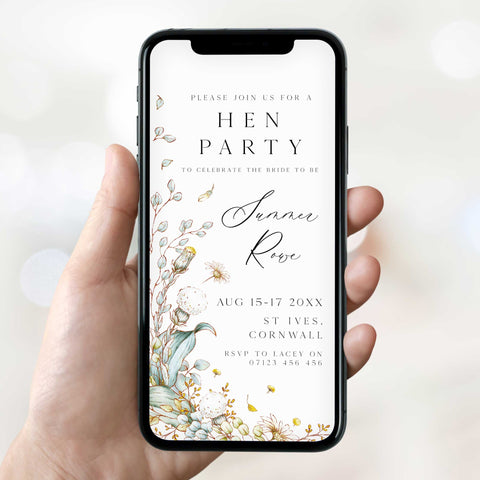 editable summer garden bridal shower mobile invitation, printable floral hen party invitation, summer garden bridal theme