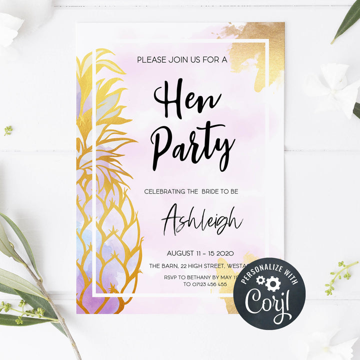 editable hen party invitation, hen party invitation, aloha editable hen party invitation, aloha hen party