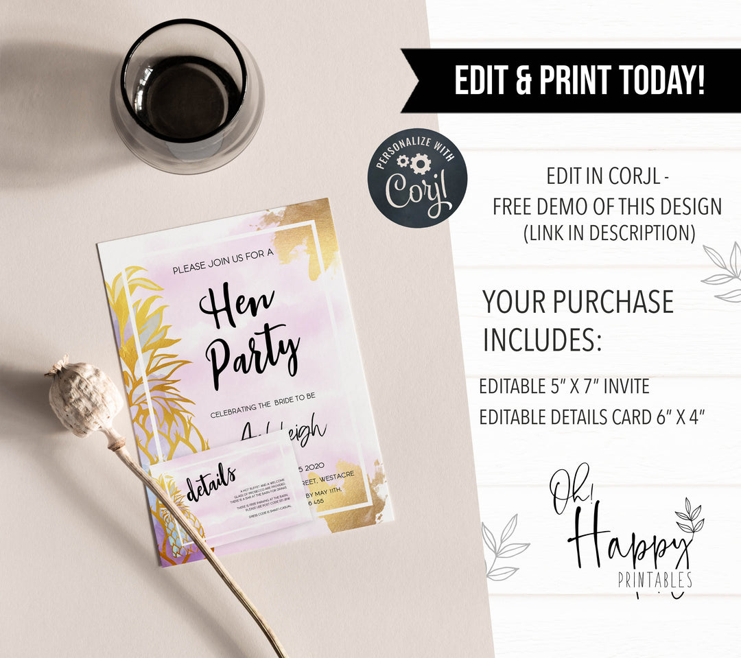 editable hen party invitation, hen party invitation, aloha editable hen party invitation, aloha hen party