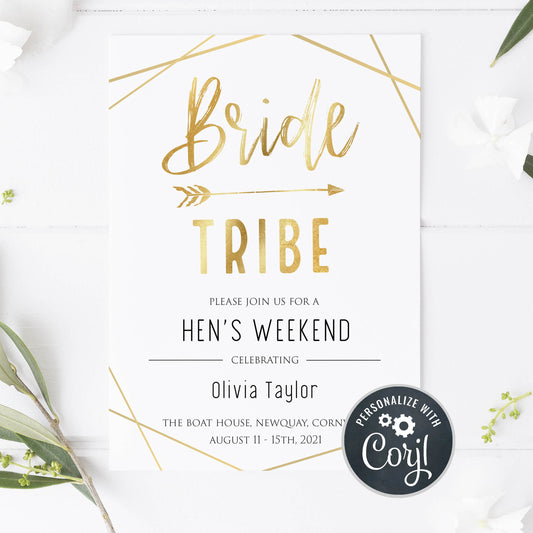 bride tribe bachelorette invitations, printable bachelorette invitations, editable bachelorette invitations, bride tribe bridal theme