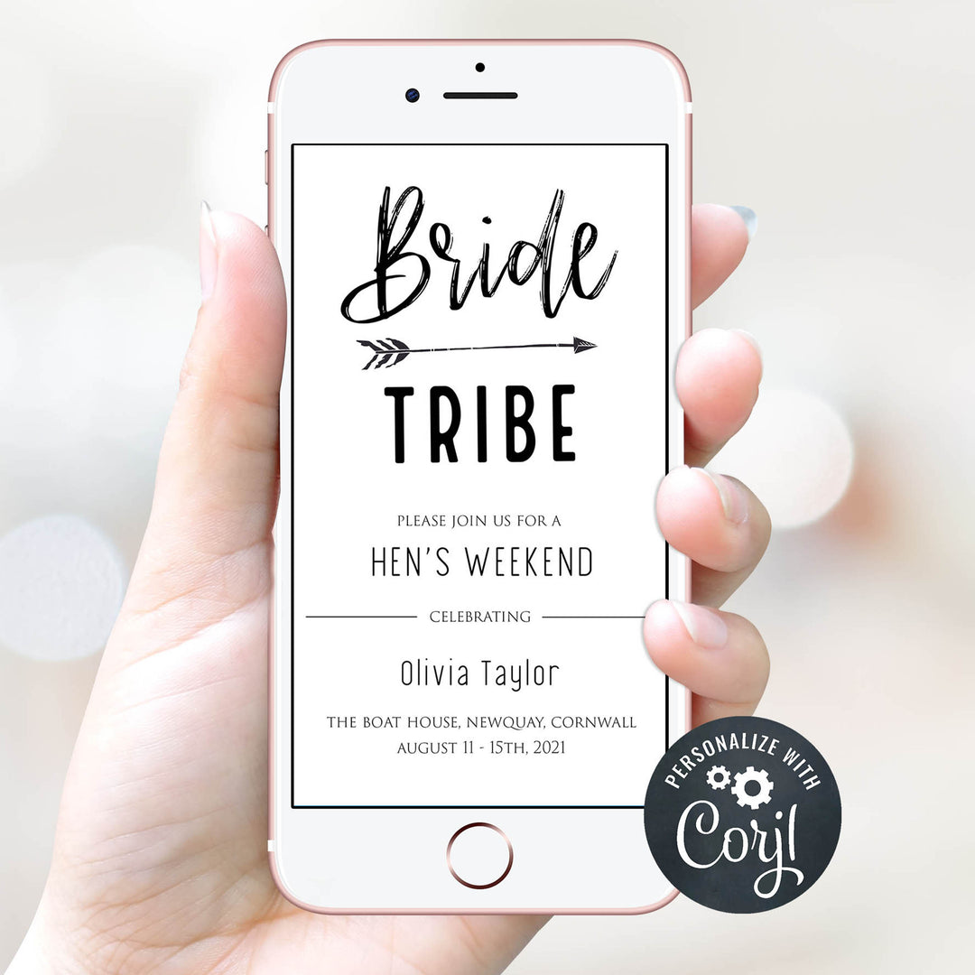 bride tribe bachelorette invitations, printable bachelorette invitations, editable bachelorette invitations, bride tribe bridal theme
