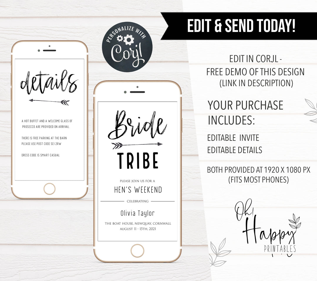 bride tribe bachelorette invitations, printable bachelorette invitations, editable bachelorette invitations, bride tribe bridal theme